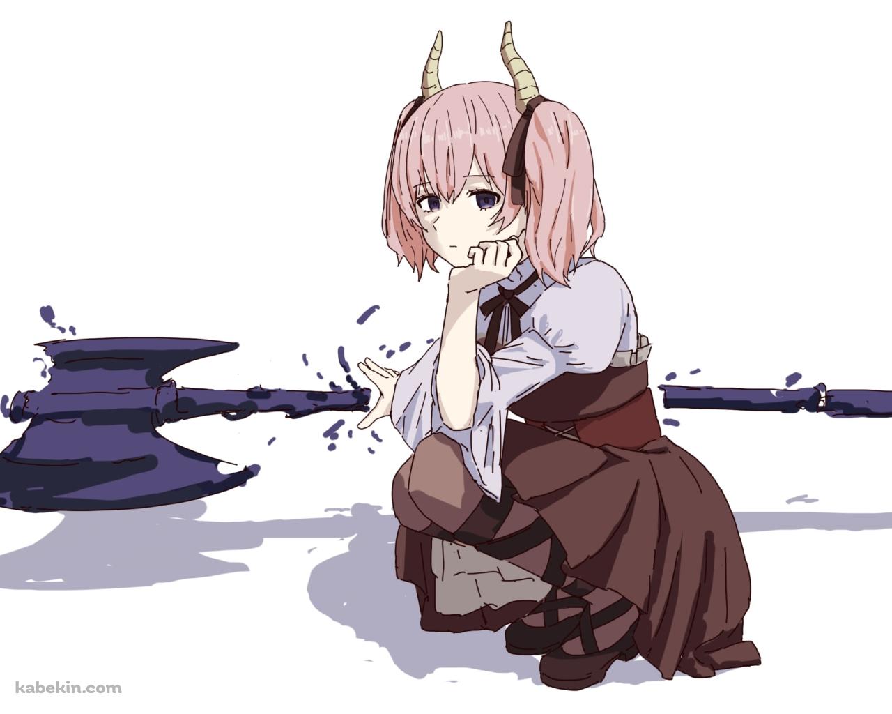 しゃがんで斧に手をかけるリーニエ / 葬送のフリーレンの壁紙(1280px x 1024px) 高画質 PC・デスクトップ用