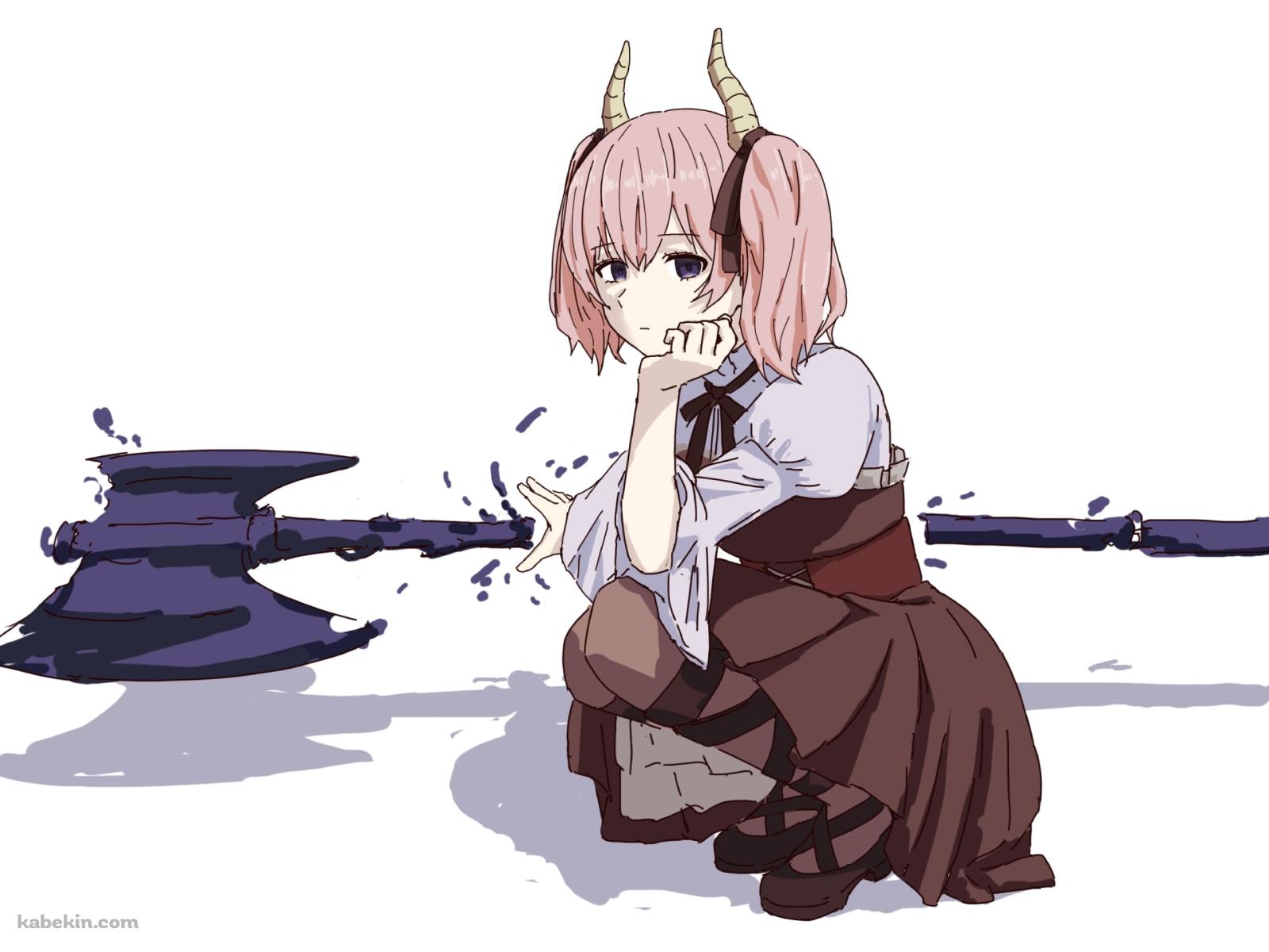しゃがんで斧に手をかけるリーニエ / 葬送のフリーレンの壁紙(1600px x 1200px) 高画質 PC・デスクトップ用