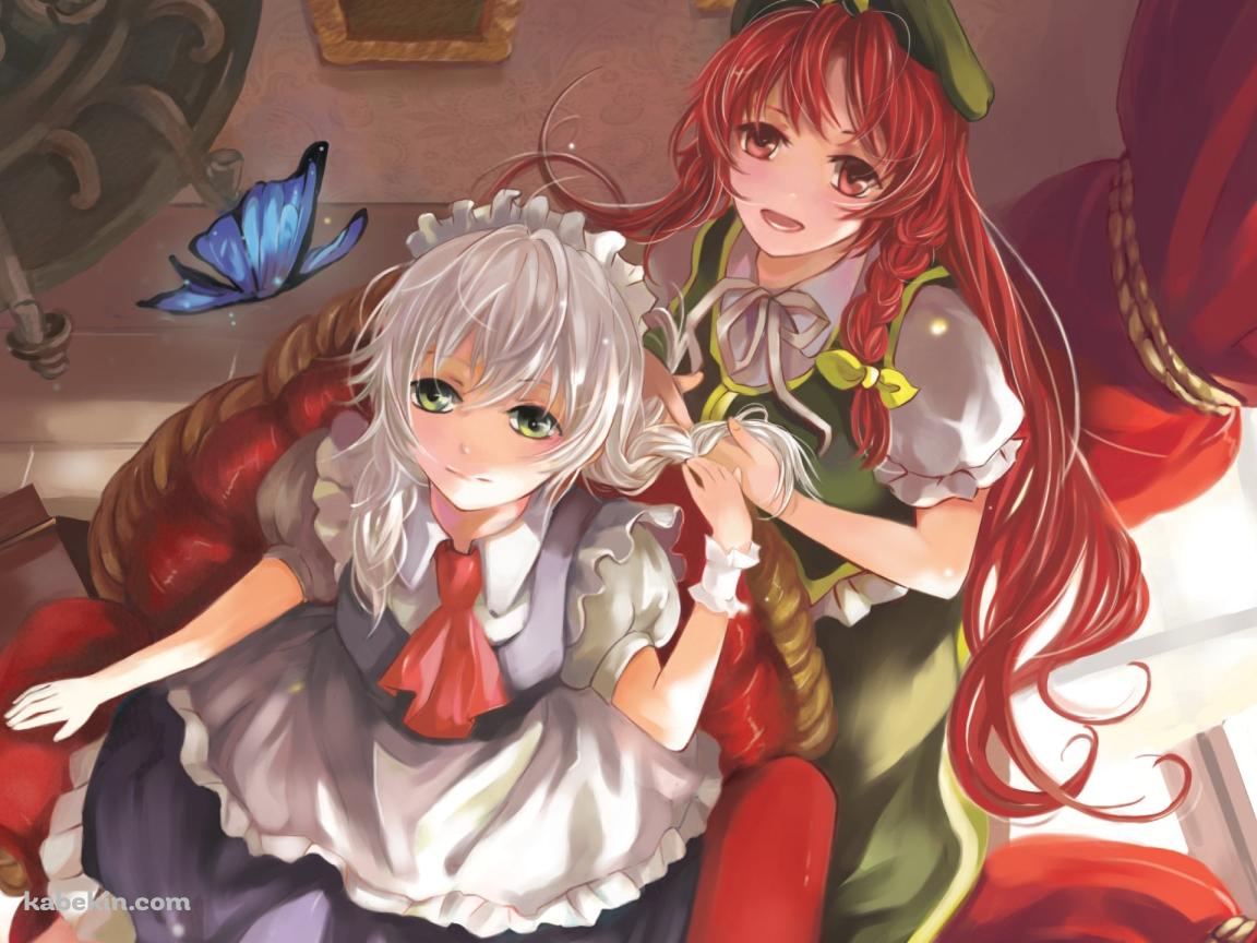上を見上げる十六夜咲夜と紅美鈴 / 東方の壁紙(1152px x 864px) 高画質 PC・デスクトップ用
