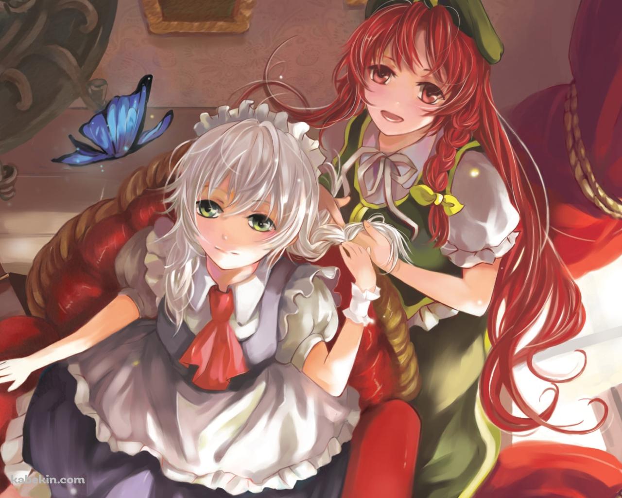 上を見上げる十六夜咲夜と紅美鈴 / 東方の壁紙(1280px x 1024px) 高画質 PC・デスクトップ用