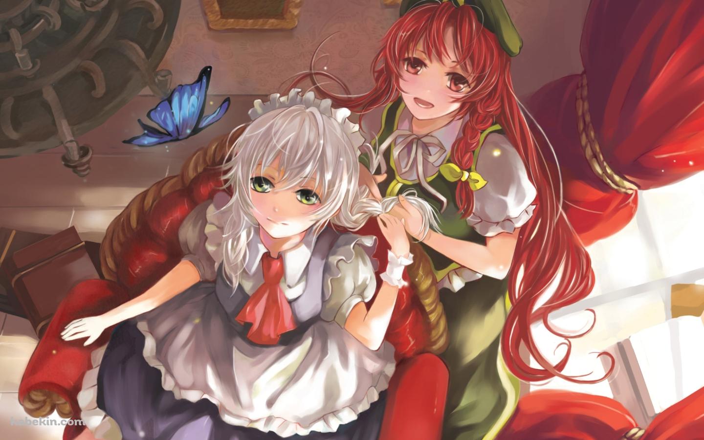 上を見上げる十六夜咲夜と紅美鈴 / 東方の壁紙(1440px x 900px) 高画質 PC・デスクトップ用