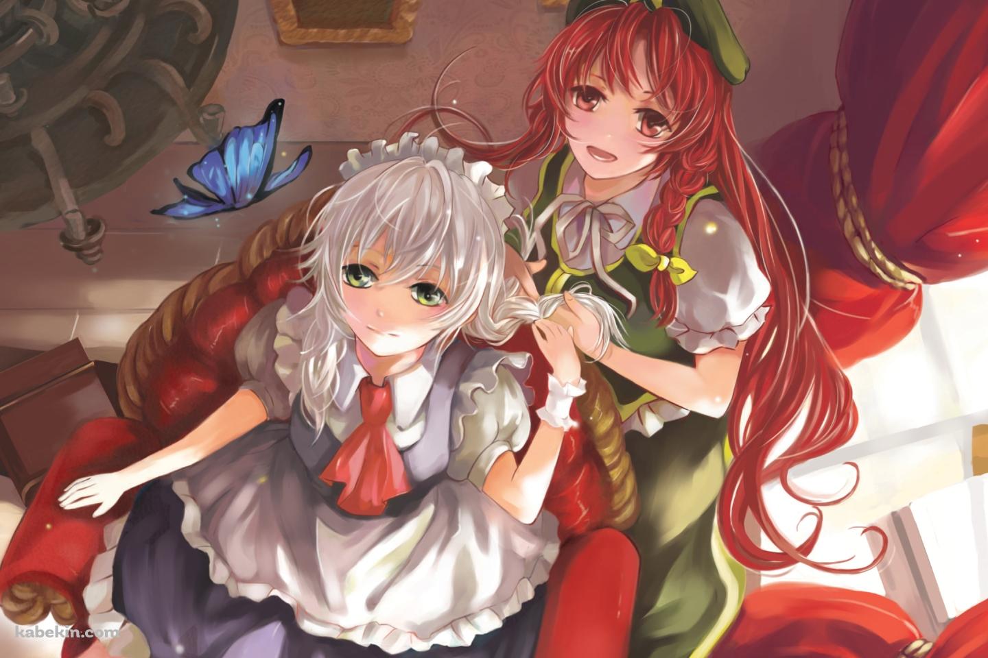 上を見上げる十六夜咲夜と紅美鈴 / 東方の壁紙(1440px x 960px) 高画質 PC・デスクトップ用