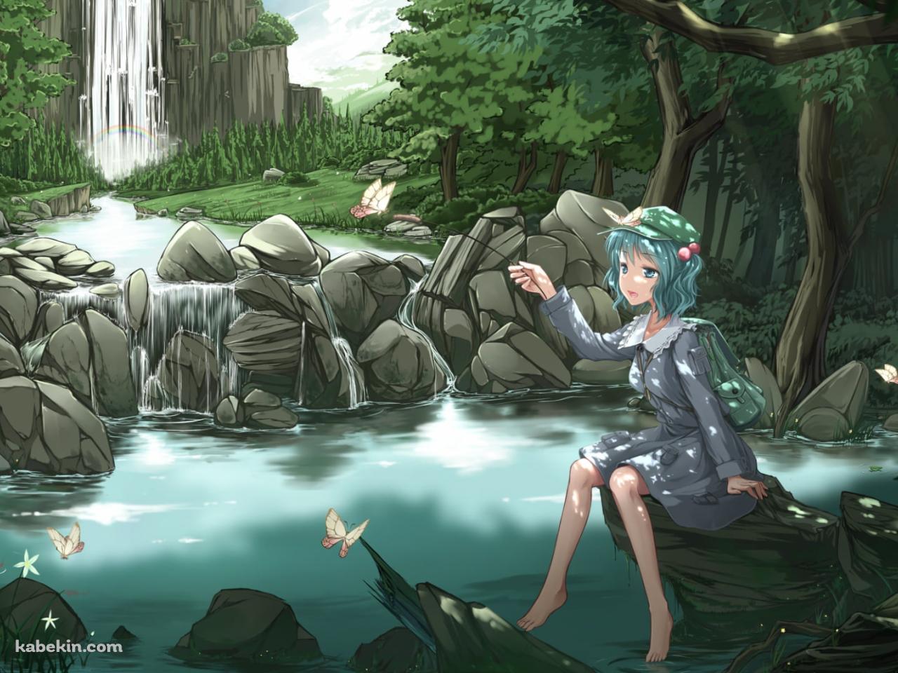 川で蝶と戯れる河城にとり / 東方の壁紙(1280px x 960px) 高画質 PC・デスクトップ用