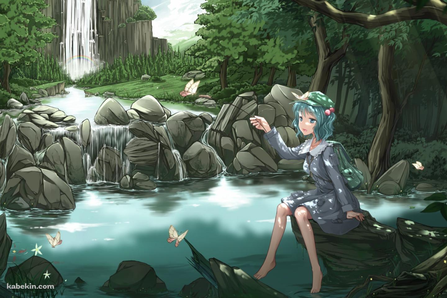 川で蝶と戯れる河城にとり / 東方の壁紙(1440px x 960px) 高画質 PC・デスクトップ用