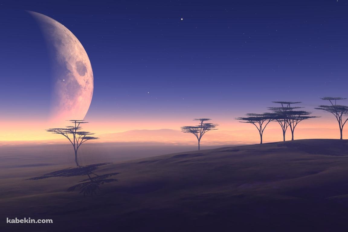 枯れた土地と大きな月の壁紙(1152px x 768px) 高画質 PC・デスクトップ用