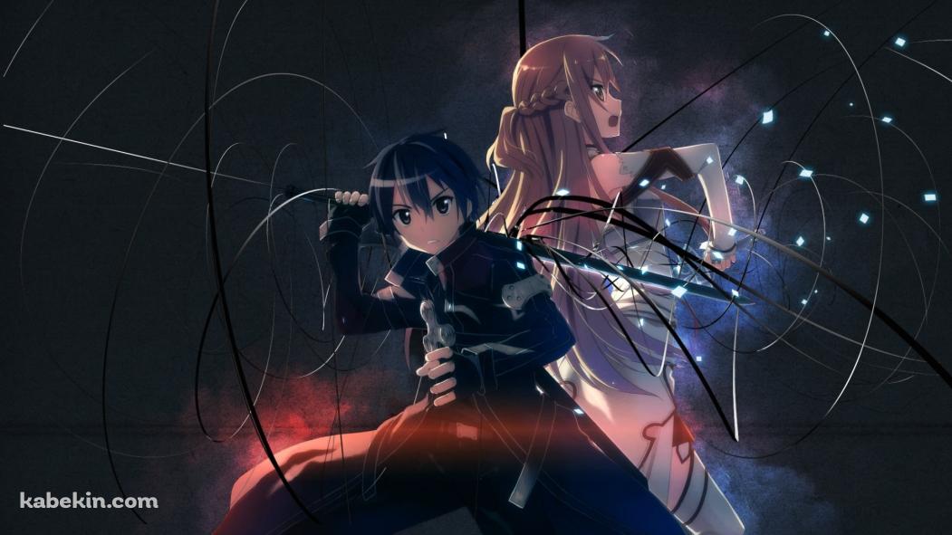 背中合わせで攻撃するキリアスとアスナ / SAO / ソードアートオンラインの壁紙(1051px x 591px) 高画質 PC・デスクトップ用