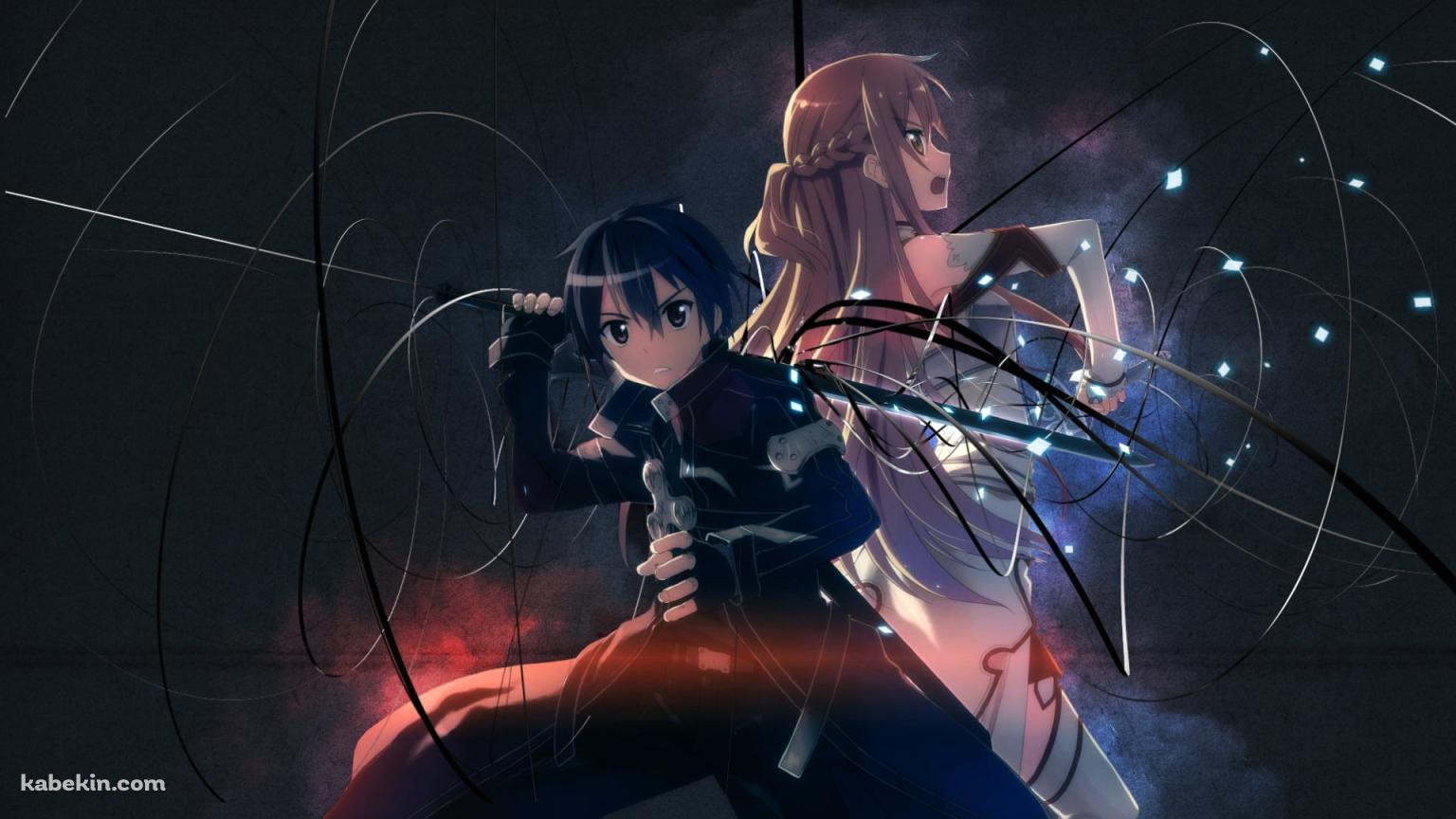 背中合わせで攻撃するキリアスとアスナ / SAO / ソードアートオンラインの壁紙(1536px x 864px) 高画質 PC・デスクトップ用