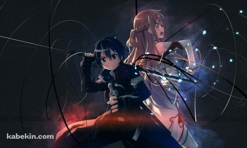 背中合わせで攻撃するキリアスとアスナ / SAO / ソードアートオンラインの壁紙(800px x 480px) 高画質 PC・デスクトップ用