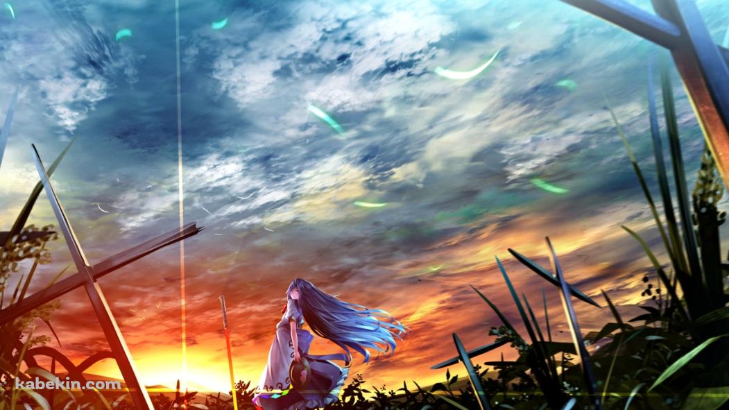 夕暮れ時、戦場後に佇む比那名居天子 / 東方の壁紙(1051px x 591px) 高画質 PC・デスクトップ用
