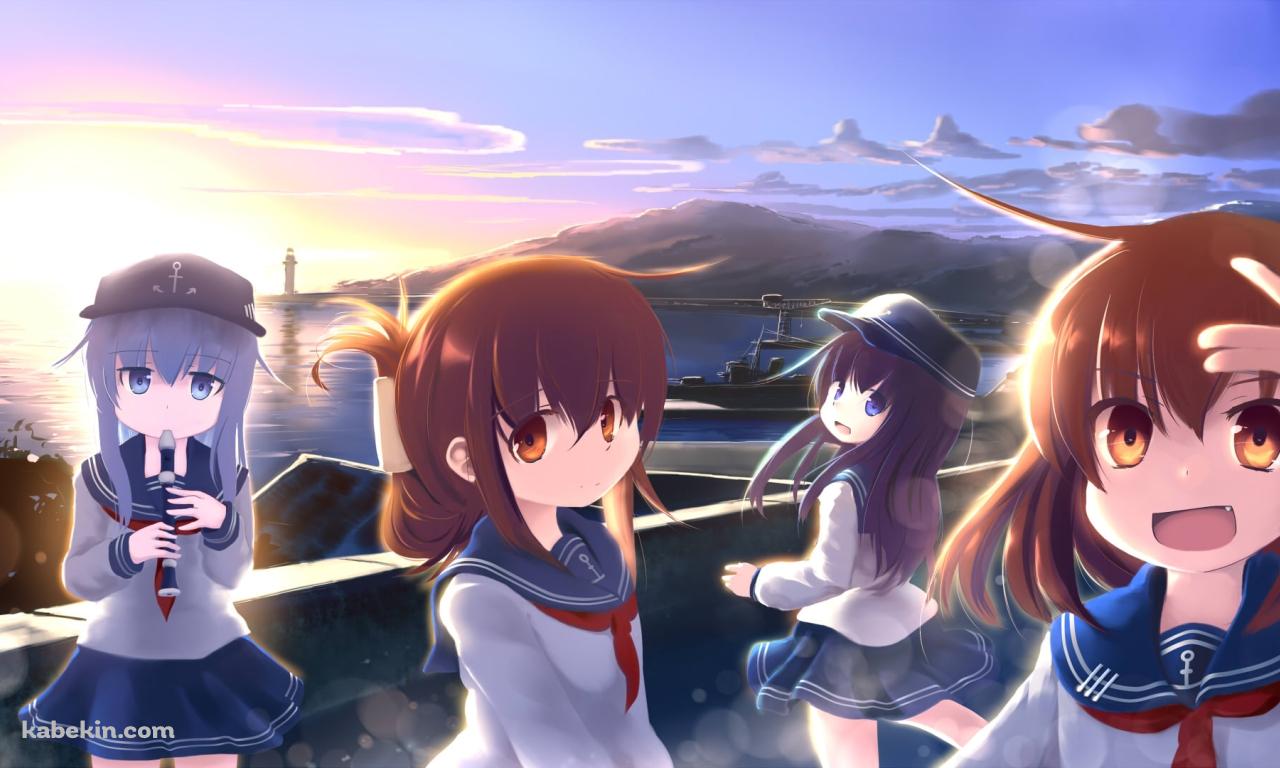 海沿いで佇む響、暁、電、雷 / 艦隊これくしょんの壁紙(1280px x 768px) 高画質 PC・デスクトップ用