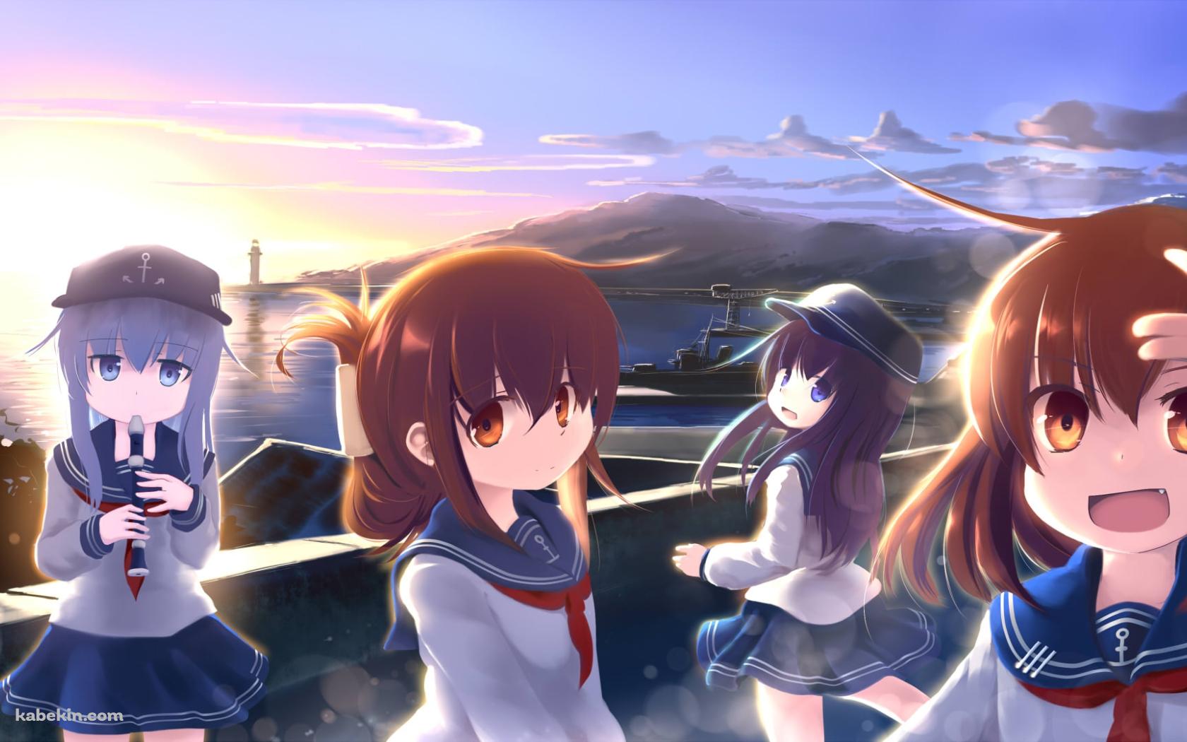 海沿いで佇む響、暁、電、雷 / 艦隊これくしょんの壁紙(1680px x 1050px) 高画質 PC・デスクトップ用