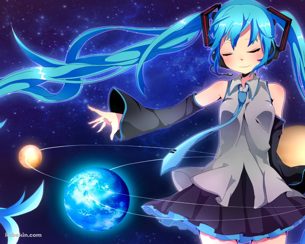 宇宙と連なる惑星と初音ミクの壁紙(1280px x 1024px) 高画質 PC・デスクトップ用