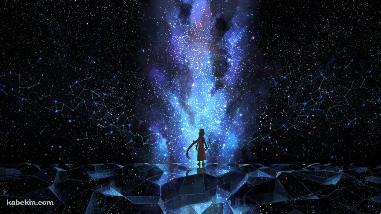 満天の星空の前に立つ八意永琳 / 東方の壁紙(1242px x 698px) 高画質 PC・デスクトップ用