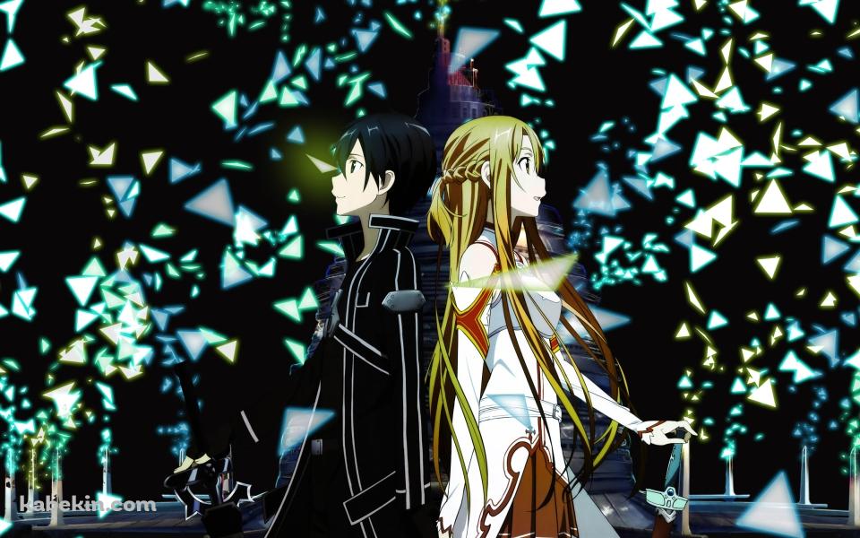 背中合わせに立つアスナとキリアス / キラキラの欠片 / ソードアートオンラインの壁紙(960px x 600px) 高画質 PC・デスクトップ用