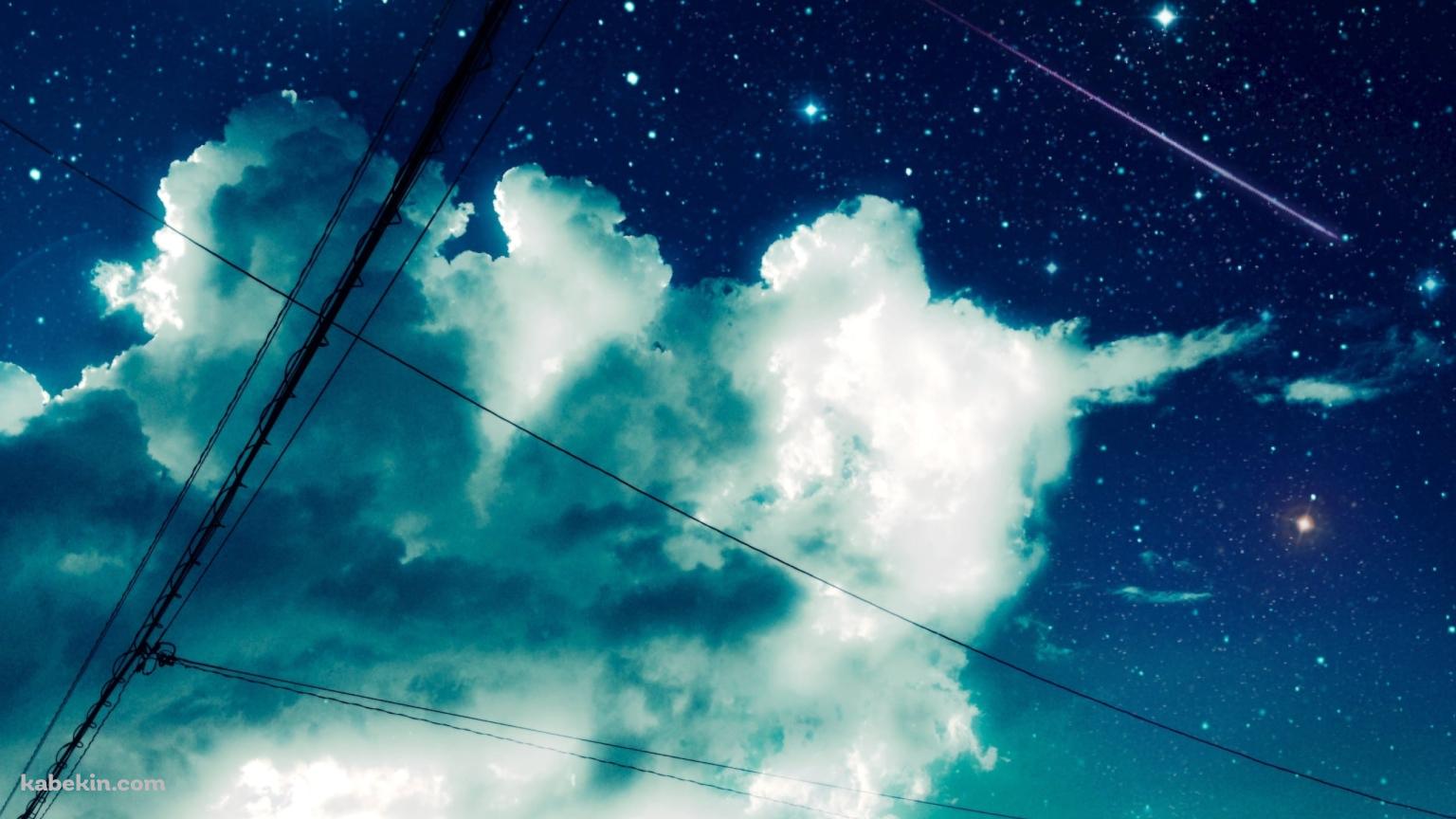 電線と雲と流れ星の壁紙(1536px x 864px) 高画質 PC・デスクトップ用