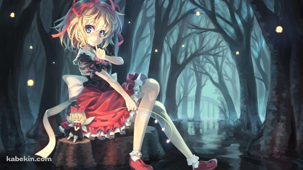 水に浸かる切り株に座るメディスン・メランコリー / 東方の壁紙(1024px x 576px) 高画質 PC・デスクトップ用