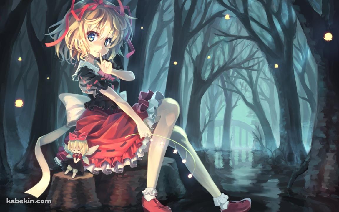 水に浸かる切り株に座るメディスン・メランコリー / 東方の壁紙(1152px x 720px) 高画質 PC・デスクトップ用