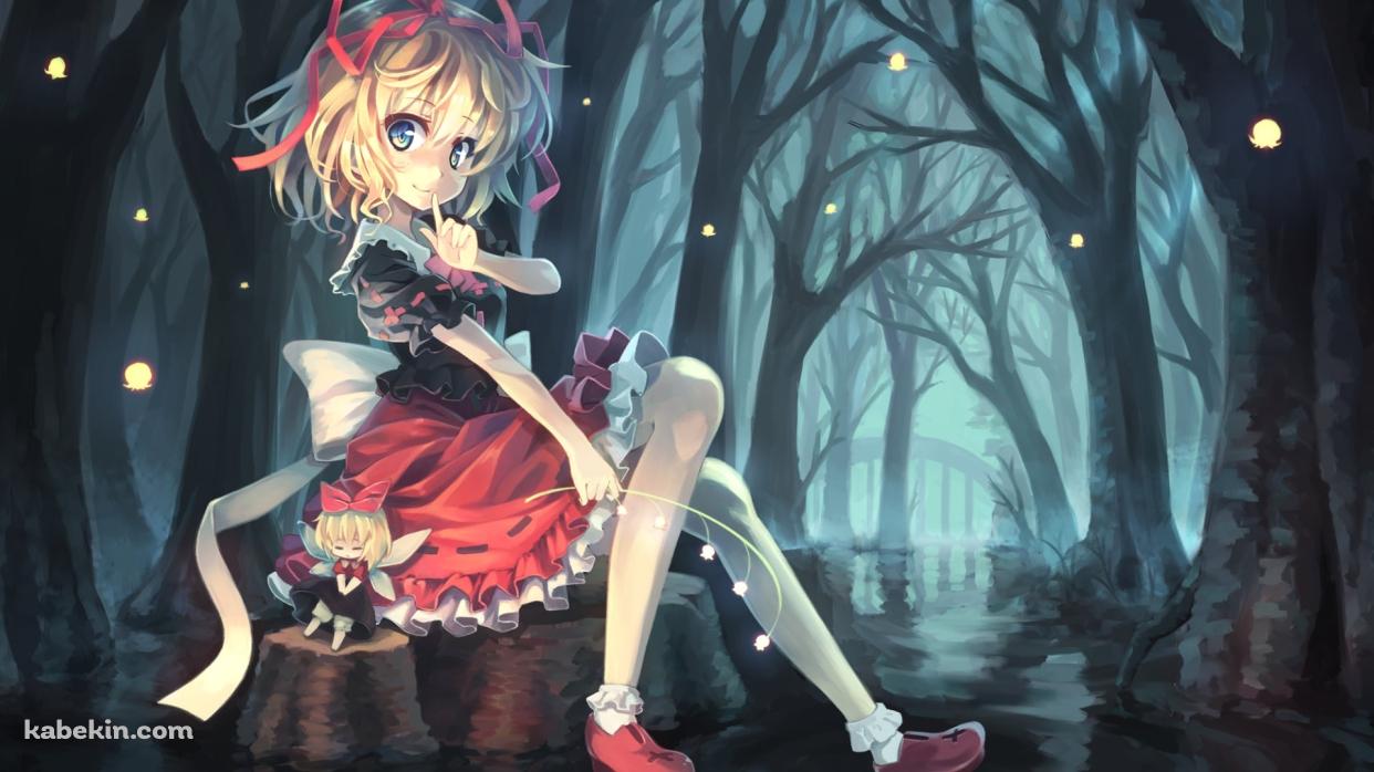 水に浸かる切り株に座るメディスン・メランコリー / 東方の壁紙(1242px x 698px) 高画質 PC・デスクトップ用