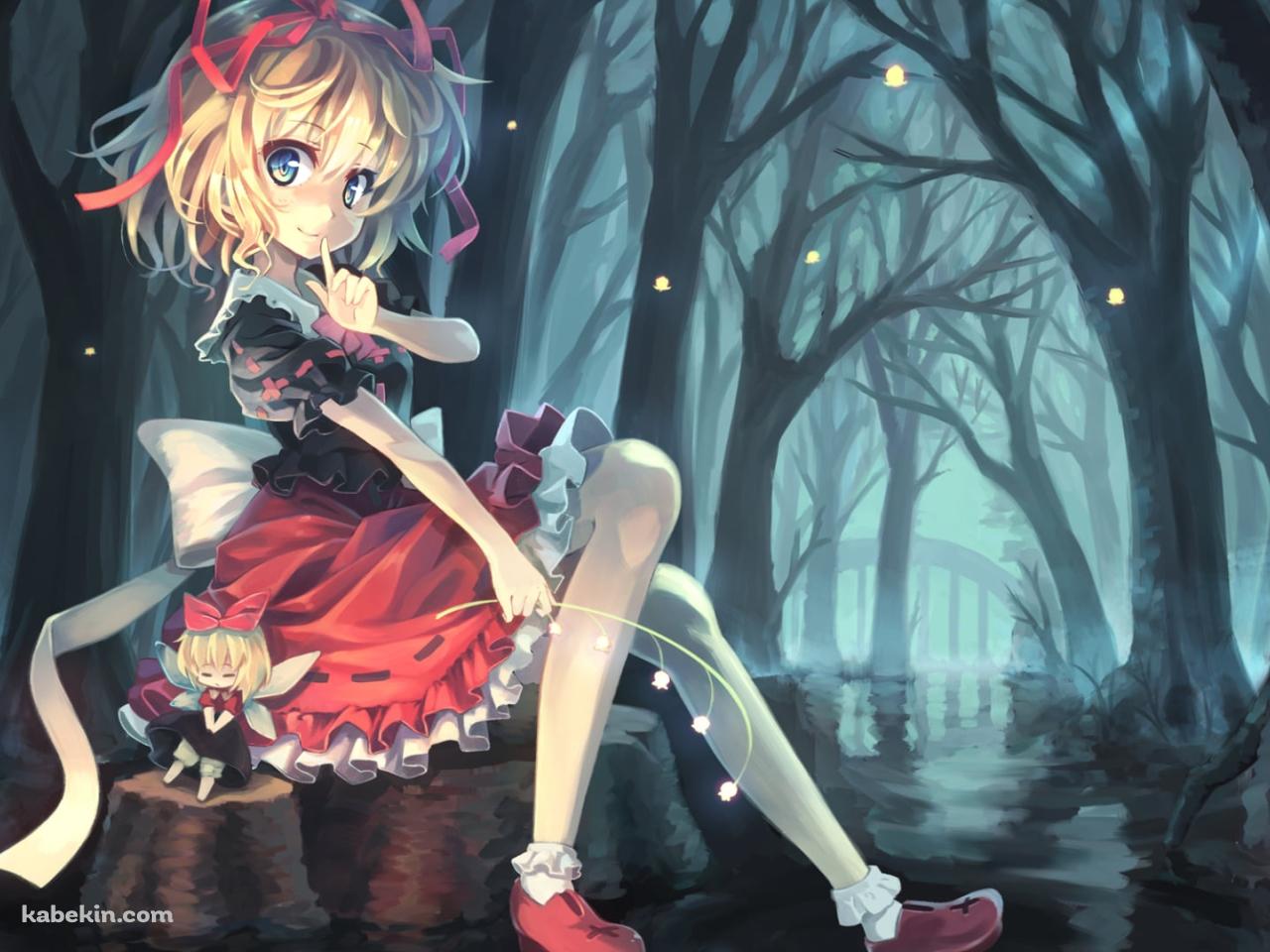 水に浸かる切り株に座るメディスン・メランコリー / 東方の壁紙(1280px x 960px) 高画質 PC・デスクトップ用