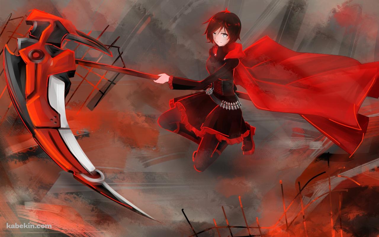 ジャンプしながら大きな赤い鎌を持つルビーローズ / RWBYの壁紙(1280px x 800px) 高画質 PC・デスクトップ用