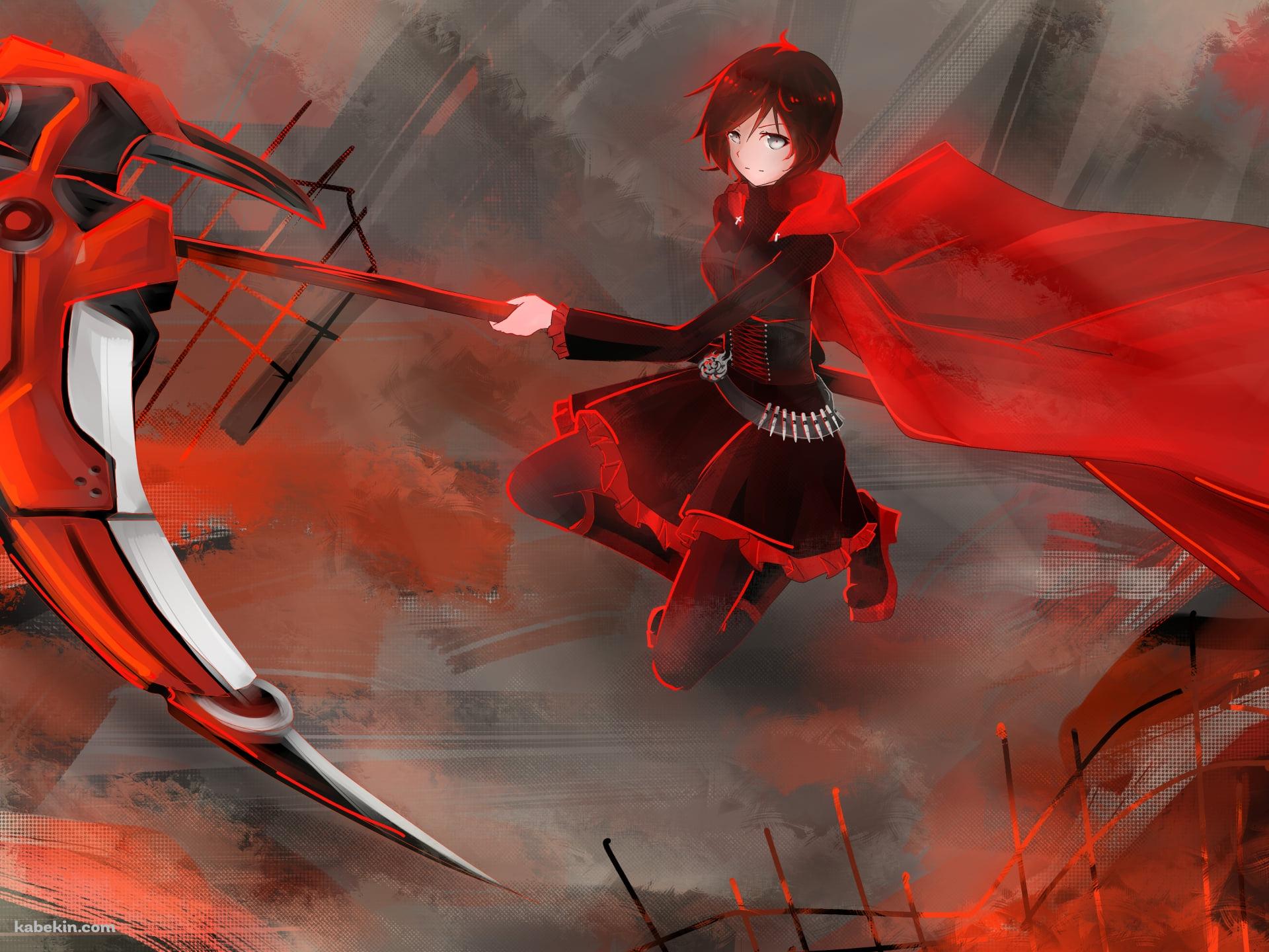 ジャンプしながら大きな赤い鎌を持つルビーローズ / RWBYの壁紙(1920px x 1440px) 高画質 PC・デスクトップ用