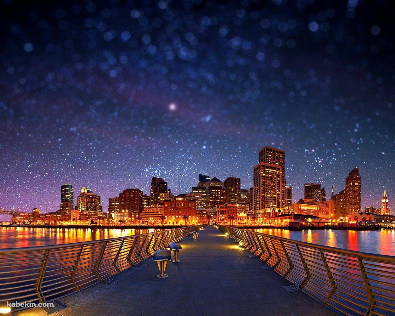 夜の都市につながる橋 / 星空 / 絶景の壁紙(1280px x 1024px) 高画質 PC・デスクトップ用