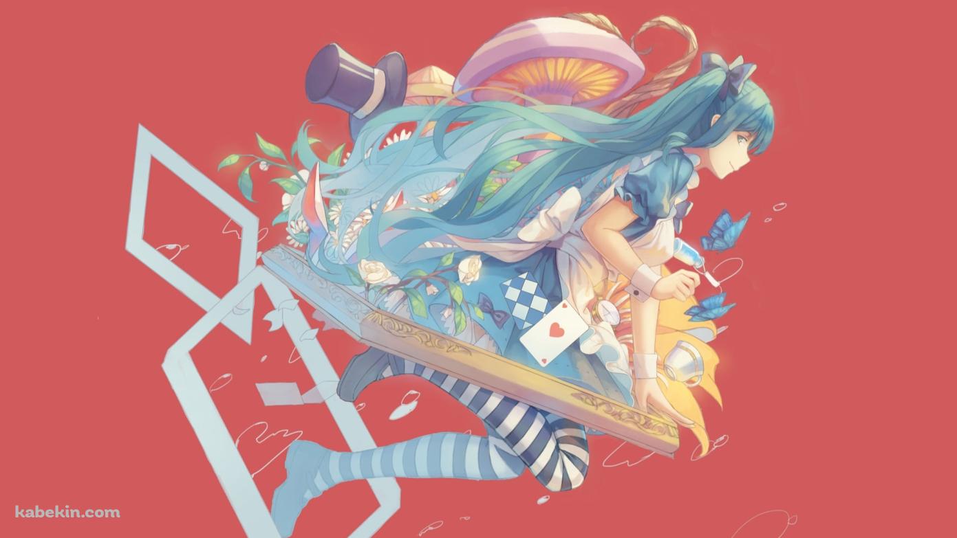 初音ミク×アリス / ボーカロイド / 不思議の国のアリスの壁紙(1391px x 783px) 高画質 PC・デスクトップ用