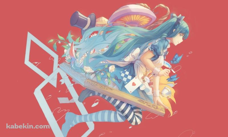初音ミク×アリス / ボーカロイド / 不思議の国のアリスの壁紙(800px x 480px) 高画質 PC・デスクトップ用
