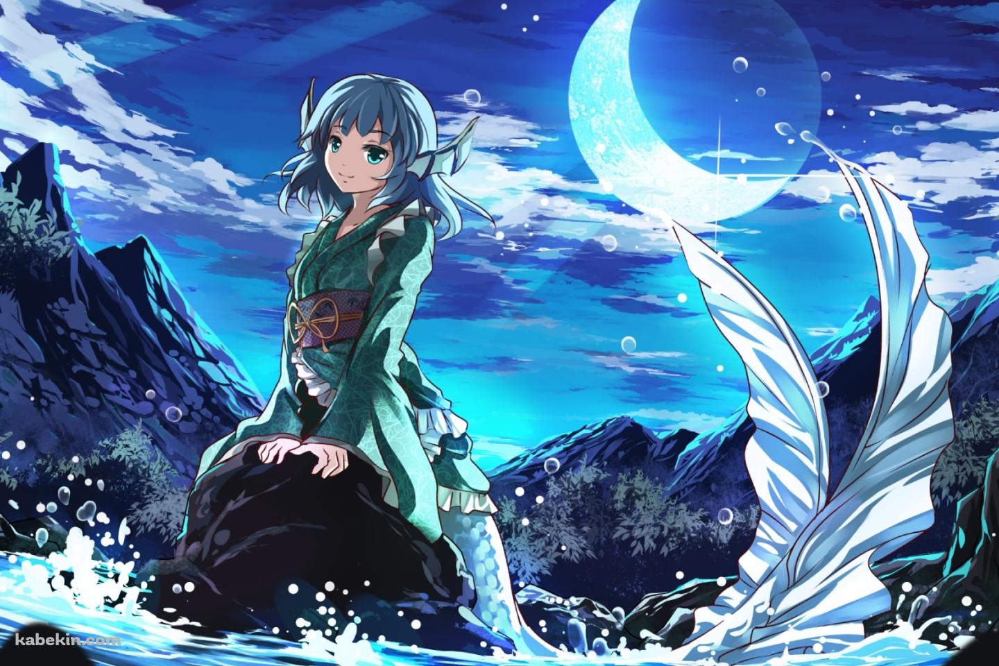 岩の上に乗るわかさぎ姫 / 渓流 / 山 / 東方の壁紙(1440px x 960px) 高画質 PC・デスクトップ用