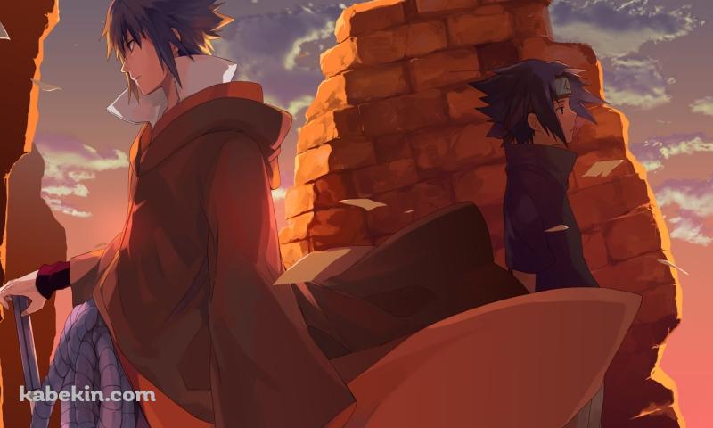 背中越しに立つ青年期・幼少期のうちはサスケ / NARUTOの壁紙(800px x 480px) 高画質 PC・デスクトップ用