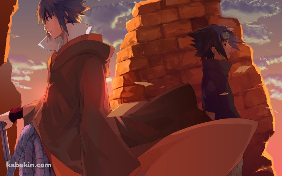 背中越しに立つ青年期・幼少期のうちはサスケ / NARUTOの壁紙(960px x 600px) 高画質 PC・デスクトップ用
