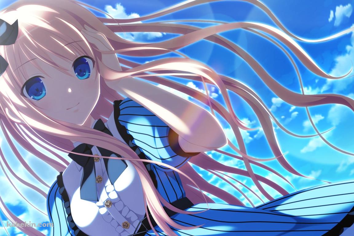 髪をかきあげる青い瞳の青空九條 美月(くじょう みつき) / 幻創のイデアの壁紙(1152px x 768px) 高画質 PC・デスクトップ用