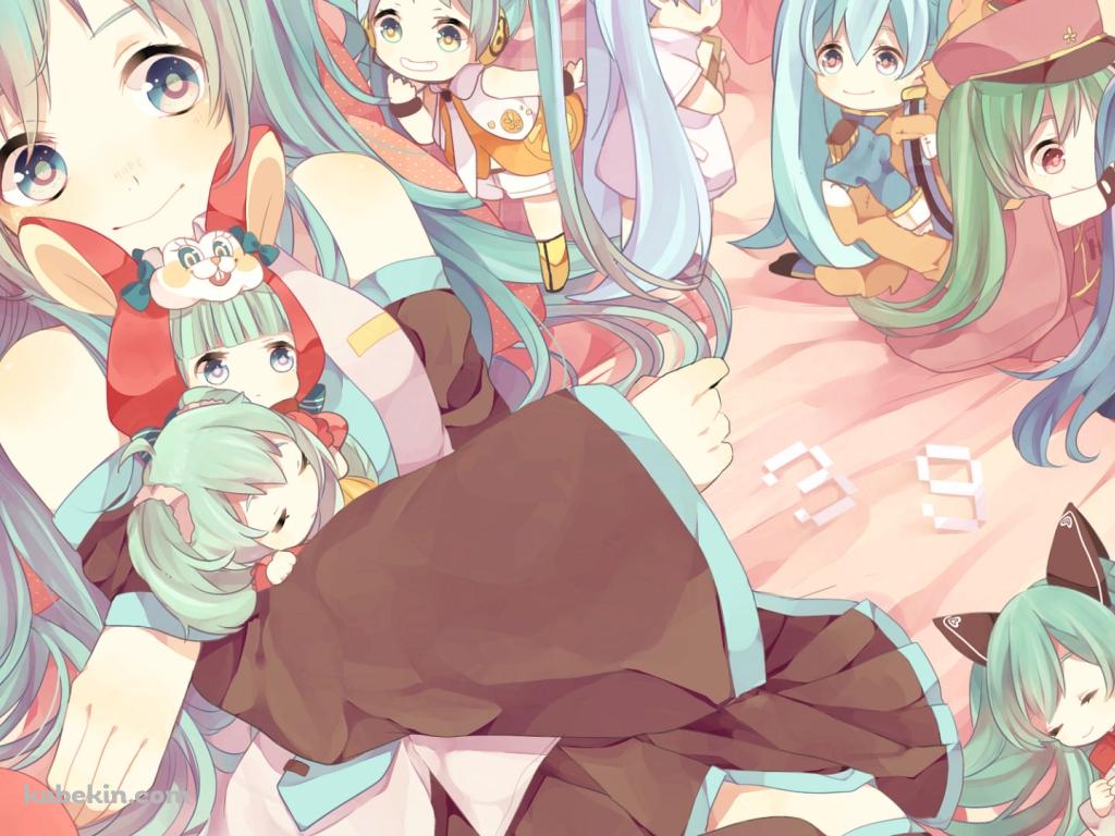 いろんなちびミクを抱える初音ミク / ボーカロイドの壁紙(1024px x 768px) 高画質 PC・デスクトップ用