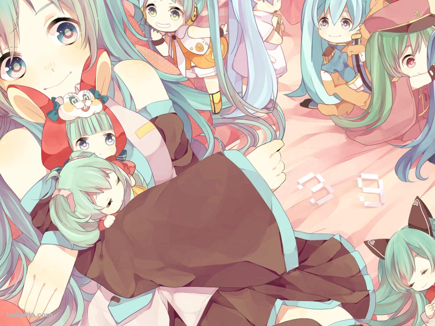 いろんなちびミクを抱える初音ミク / ボーカロイドの壁紙(1440px x 1080px) 高画質 PC・デスクトップ用