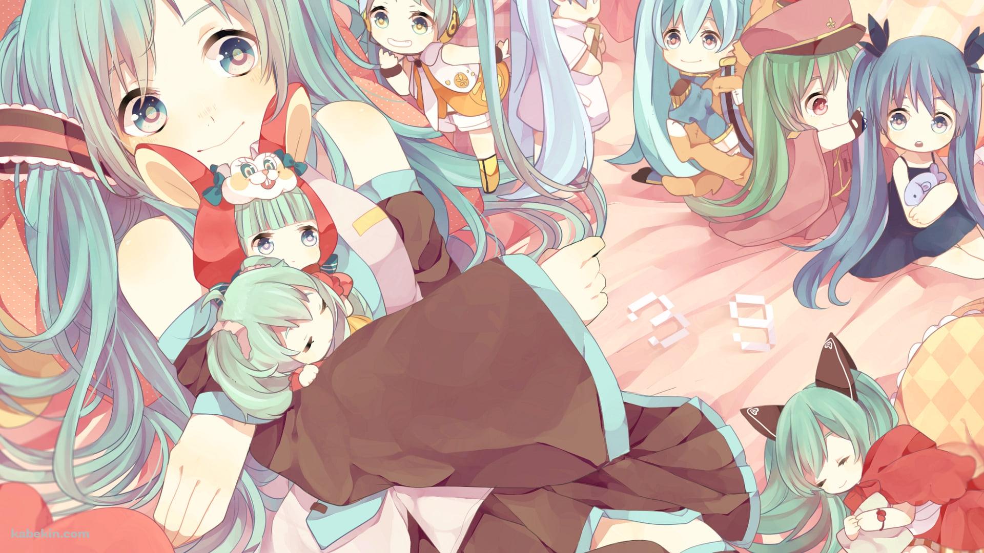 いろんなちびミクを抱える初音ミク / ボーカロイドの壁紙(1920px x 1080px) 高画質 PC・デスクトップ用