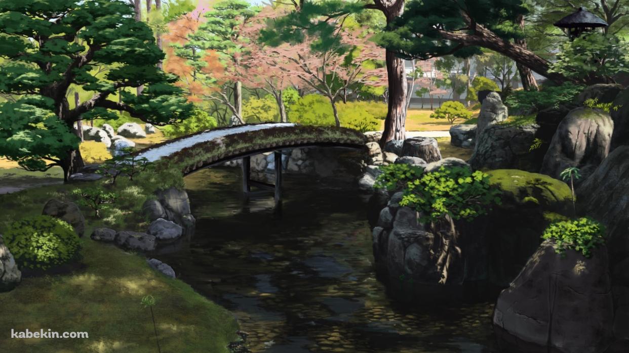 綺麗な日本庭園 / 池 / 橋 / 桜の壁紙(1242px x 698px) 高画質 PC・デスクトップ用