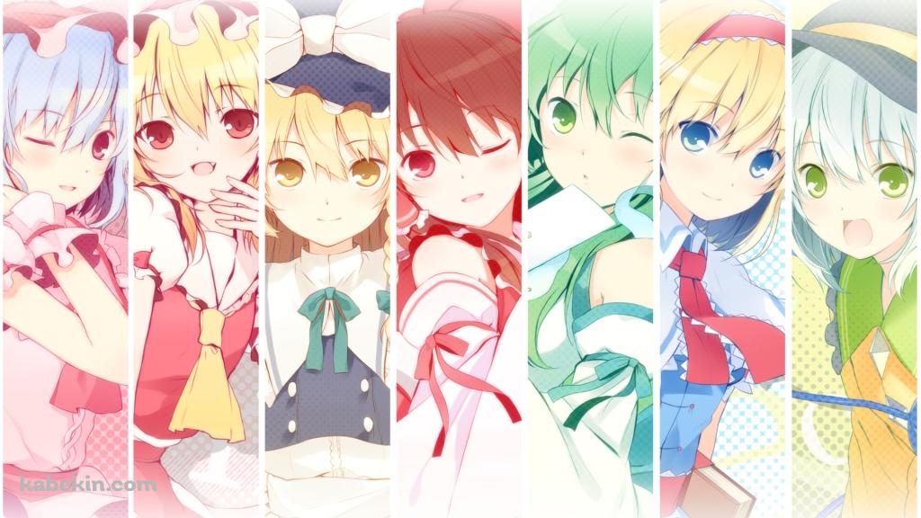 博麗霊夢、フランドール・スカーレット、レミリア・スカーレット、霧雨魔理沙、東風谷早苗、アリス・マーガトロイド、古明地こいし / 人気キャラクター / 東方の壁紙(1024px x 576px) 高画質 PC・デスクトップ用