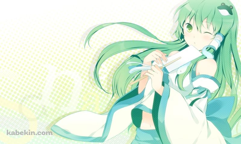 ウィンクする東風谷早苗 / 緑のロングヘア― / 東方の壁紙(800px x 480px) 高画質 PC・デスクトップ用