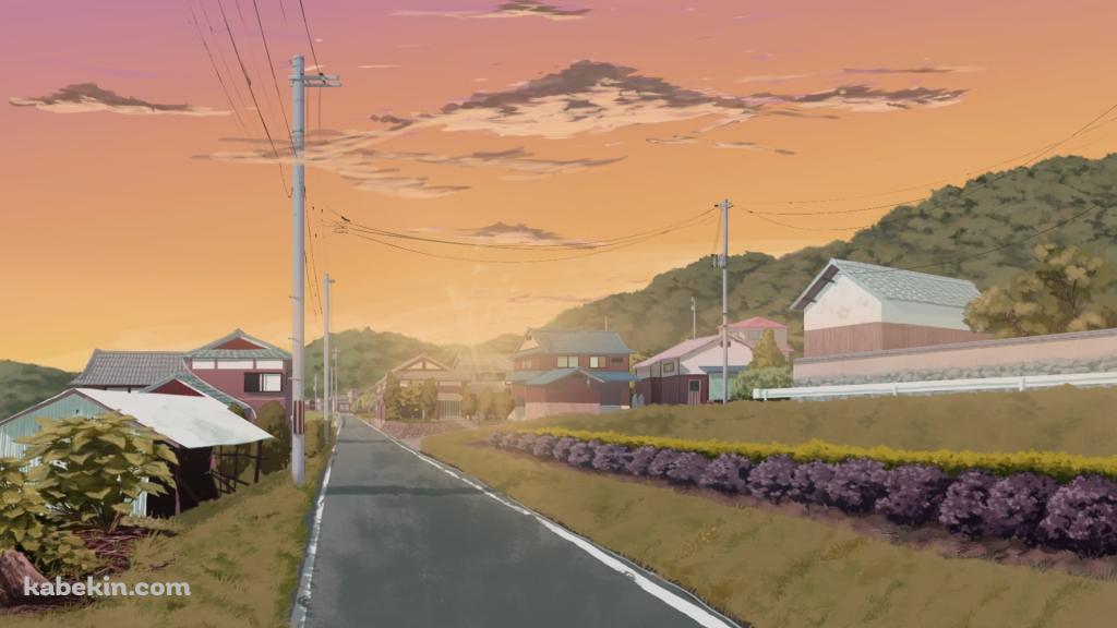 夕暮れ時、真っ直ぐ続く舗装された道 / 田舎 / 電柱の壁紙(1024px x 576px) 高画質 PC・デスクトップ用