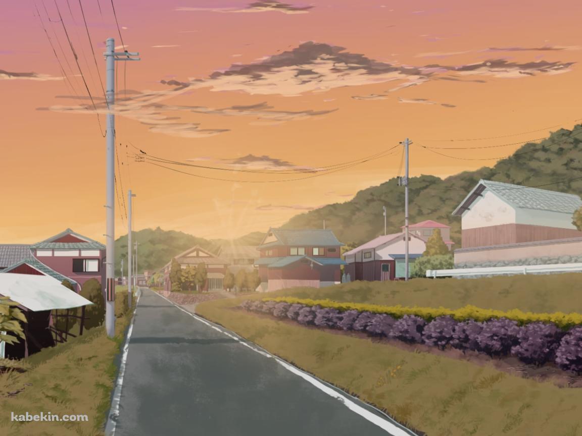 夕暮れ時、真っ直ぐ続く舗装された道 / 田舎 / 電柱の壁紙(1152px x 864px) 高画質 PC・デスクトップ用