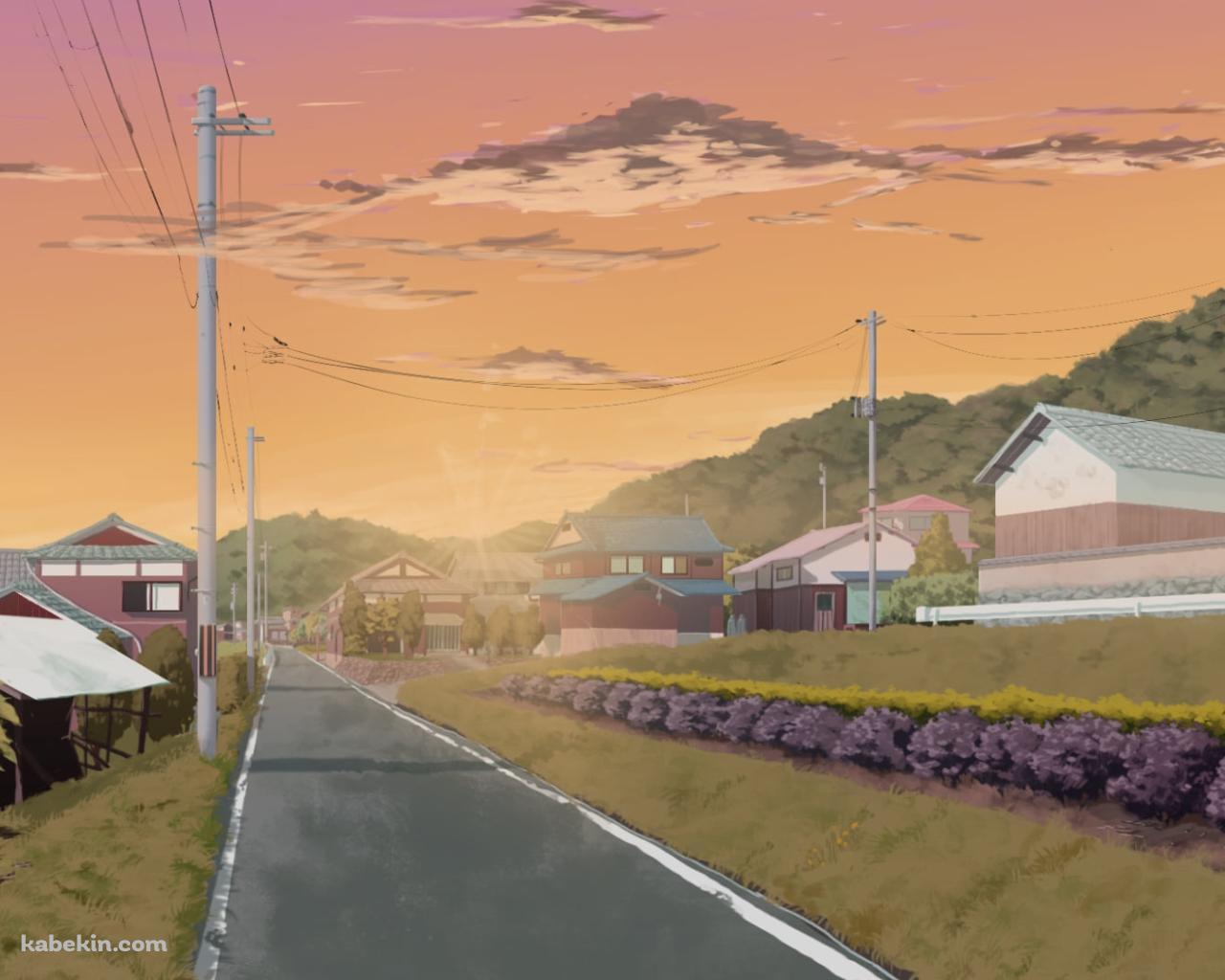 夕暮れ時、真っ直ぐ続く舗装された道 / 田舎 / 電柱の壁紙(1280px x 1024px) 高画質 PC・デスクトップ用