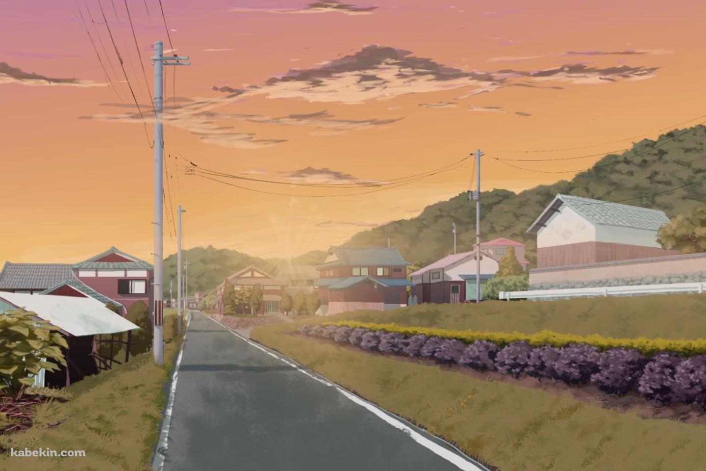 夕暮れ時、真っ直ぐ続く舗装された道 / 田舎 / 電柱の壁紙(1440px x 960px) 高画質 PC・デスクトップ用