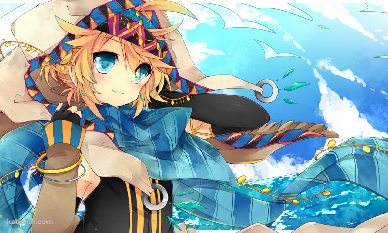 青いボーダーのマフラーを巻いた可愛い鏡音レン / ボカロの壁紙(1280px x 768px) 高画質 PC・デスクトップ用