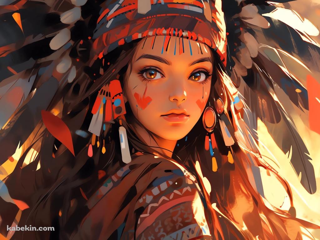 AIで描かれたインディアンの可愛い女性の壁紙(1024px x 768px) 高画質 PC・デスクトップ用