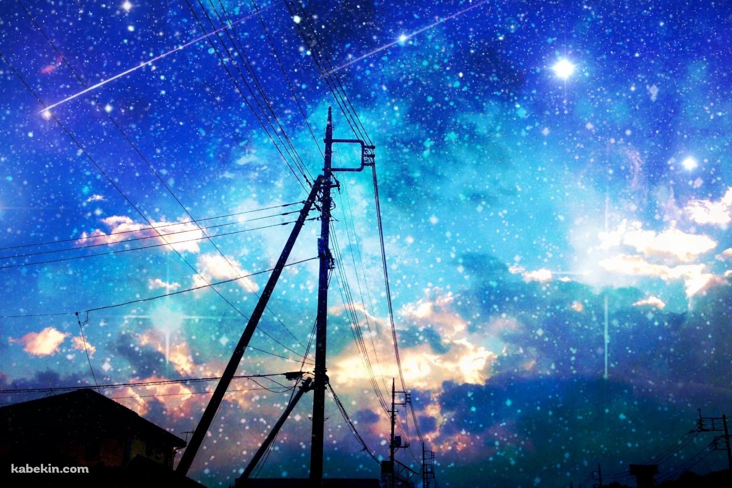 家と電柱と星空 / 流れ星の壁紙(1440px x 960px) 高画質 PC・デスクトップ用