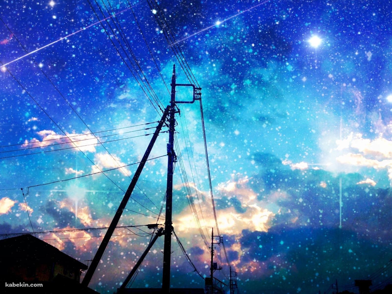 家と電柱と星空 / 流れ星の壁紙(1600px x 1200px) 高画質 PC・デスクトップ用