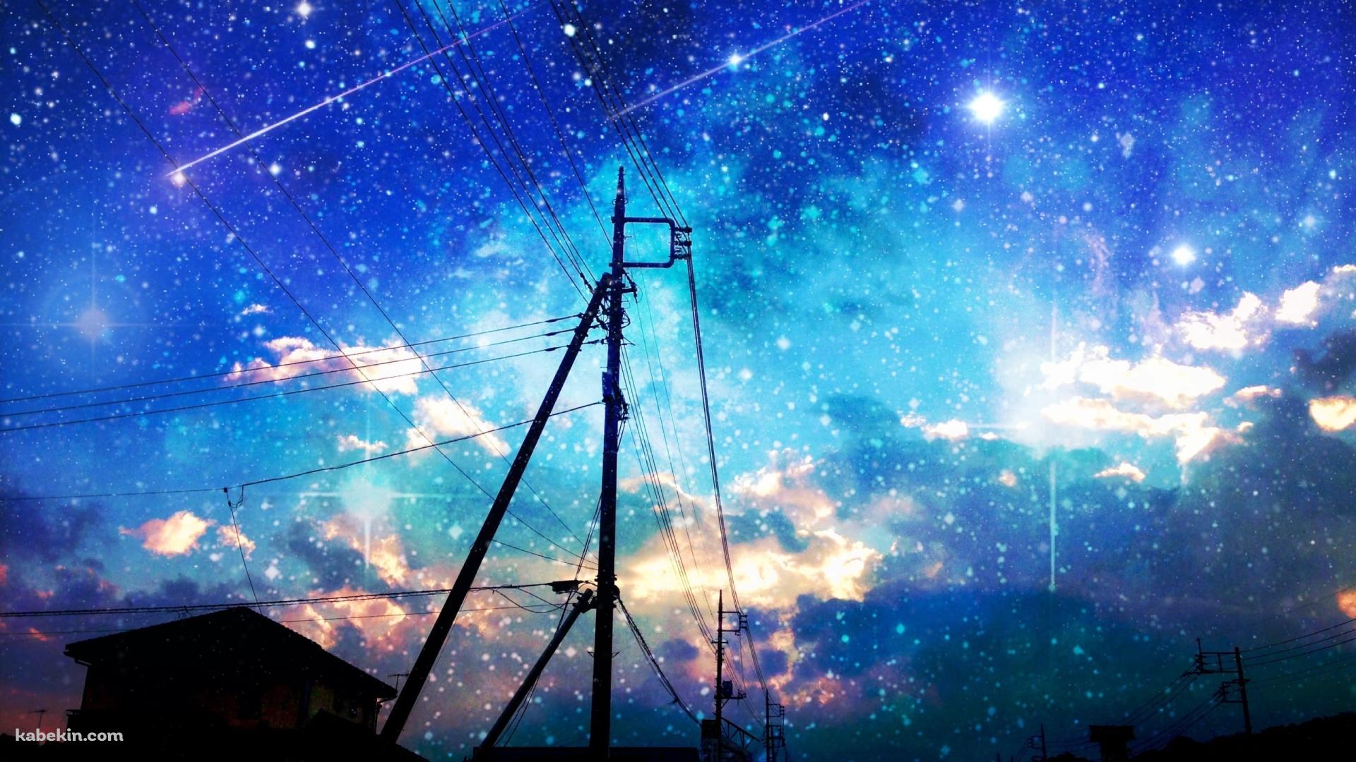 家と電柱と星空 / 流れ星の壁紙(1920px x 1080px) 高画質 PC・デスクトップ用