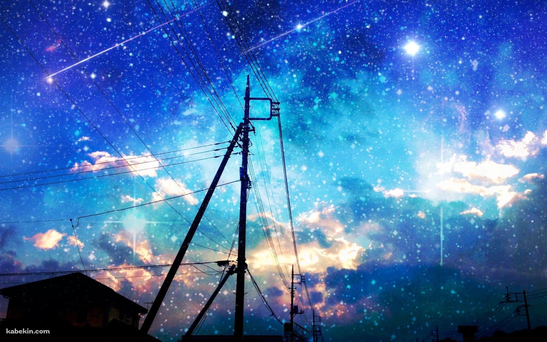 家と電柱と星空 / 流れ星の壁紙(1920px x 1200px) 高画質 PC・デスクトップ用