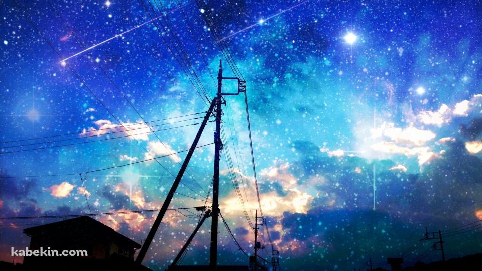 家と電柱と星空 / 流れ星の壁紙(960px x 540px) 高画質 PC・デスクトップ用
