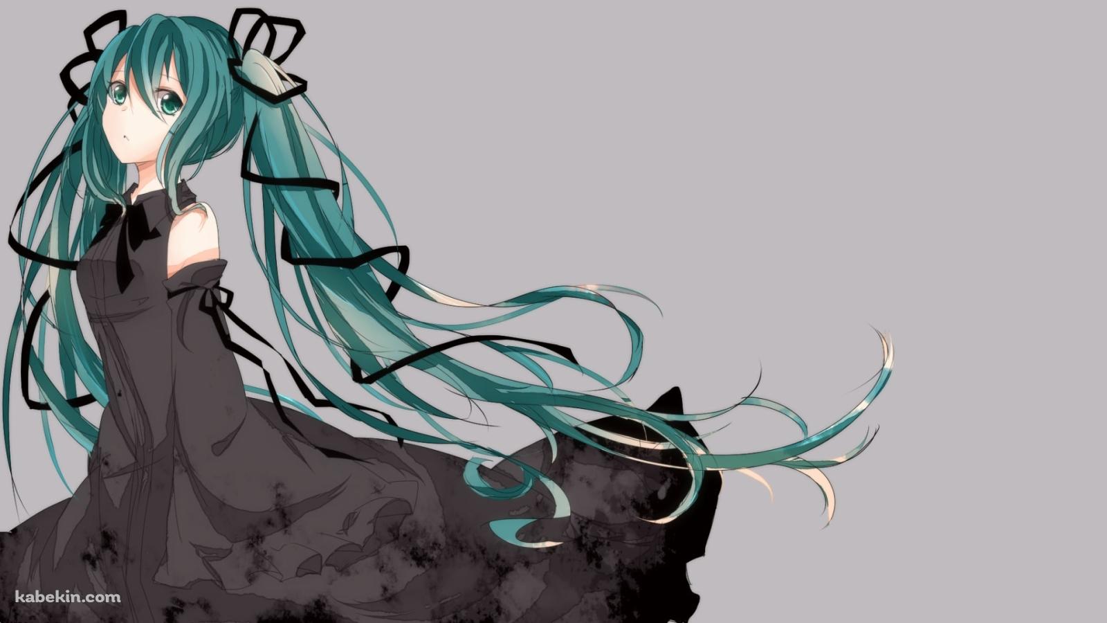 こちらを見つめる黒いドレスを着た初音ミク / ボーカロイドの壁紙(1600px x 900px) 高画質 PC・デスクトップ用